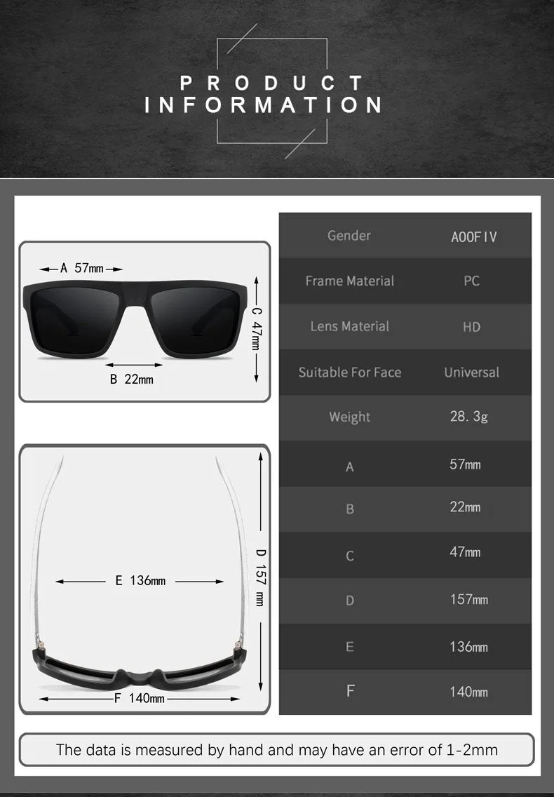 Fashion Sunglasses Square Male Sun Glasses Vintage Driving Fishing Travel Eyeglasses Sport Shades Classic