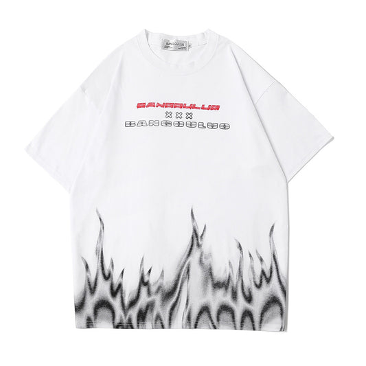 Flame Print Short-sleeved T-shirt Men