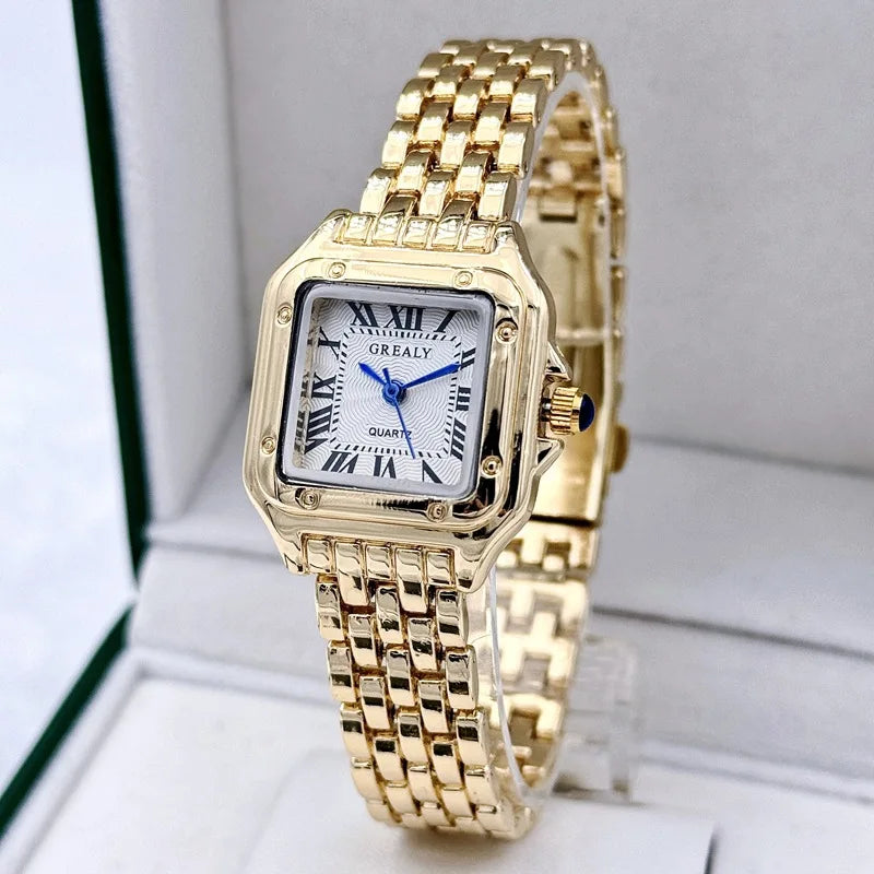 MAYZHISU Women Watch Light Luxury Retro Women Quartz Gold Wristwatch Stainless Steel Waterproof Female Clock Ladies Watch