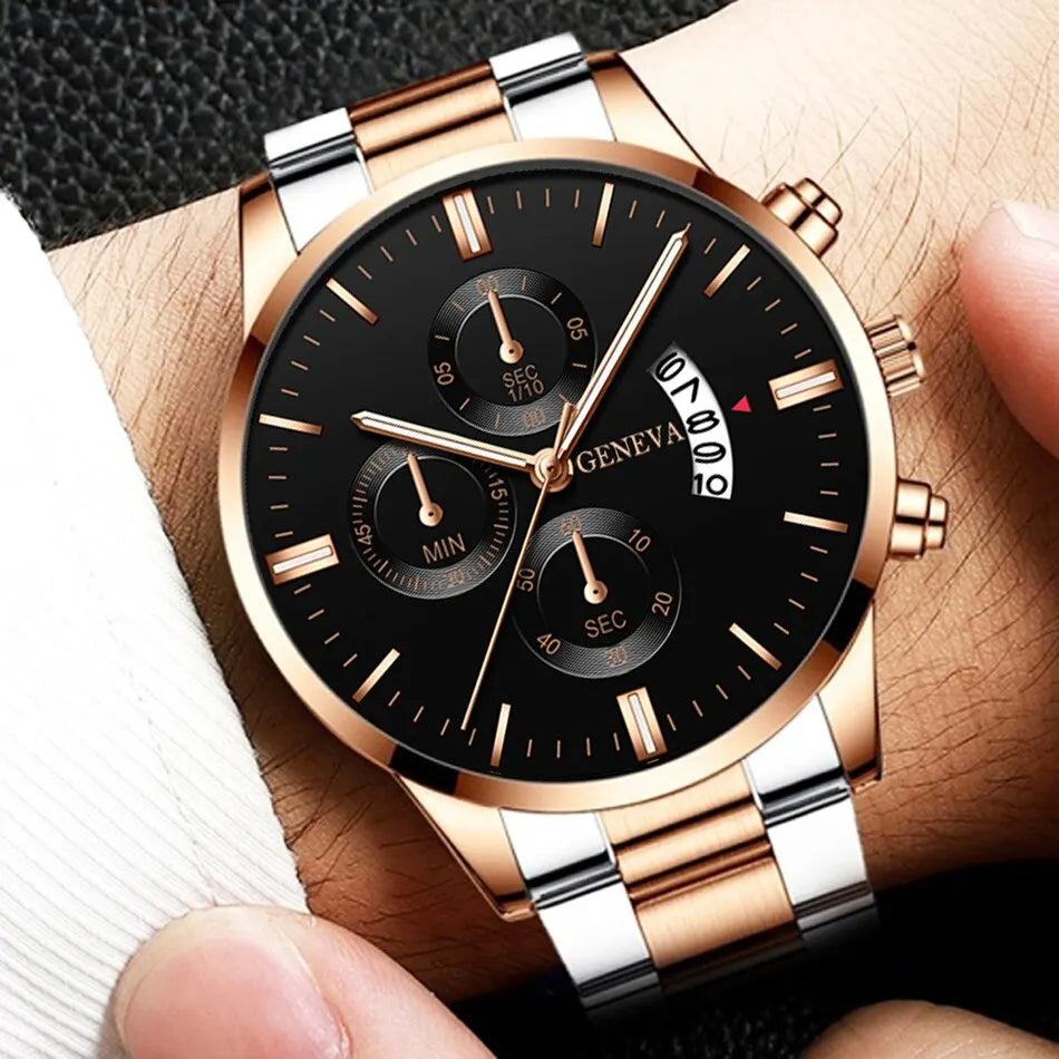 Fashion Men Stainless Steel Watch Luxury Calendar Quartz Wrist Watch Mens Business Watches for Man Clock Montre Homme