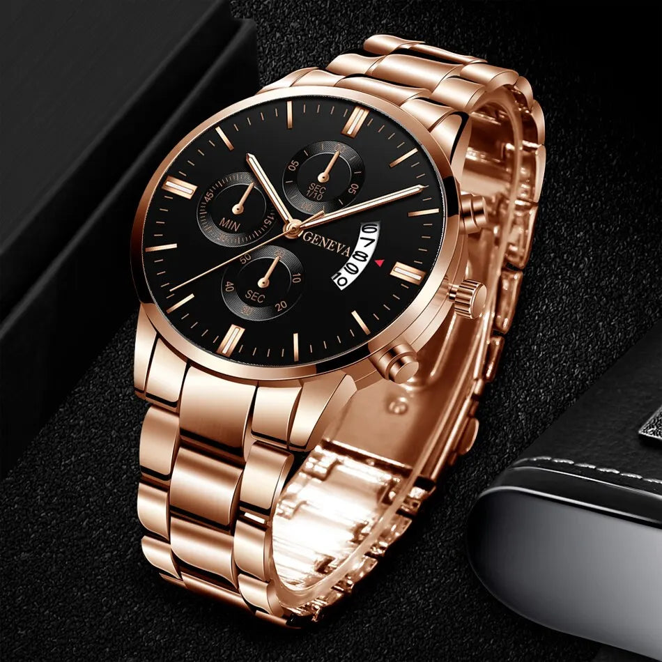 Fashion Men Stainless Steel Watch Luxury Calendar Quartz Wrist Watch Mens Business Watches for Man Clock Montre Homme