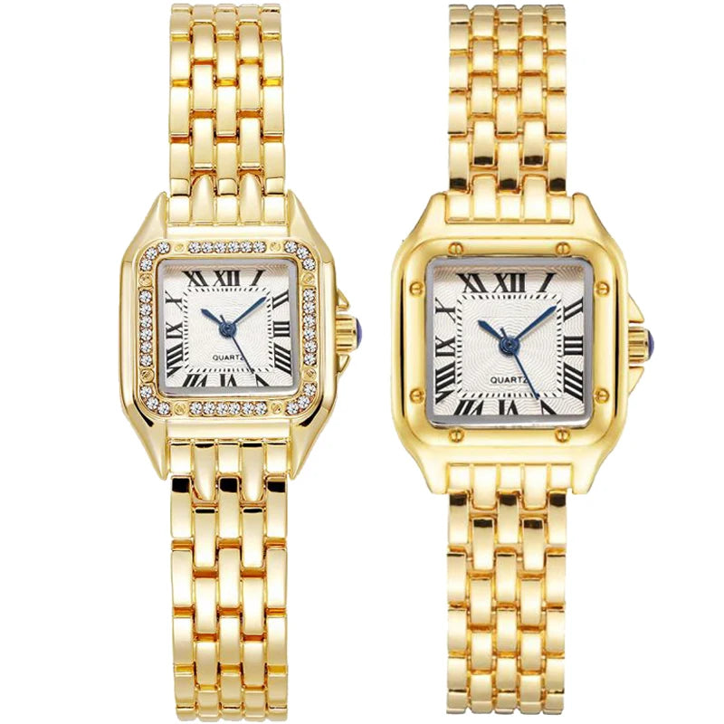 MAYZHISU Women Watch Light Luxury Retro Women Quartz Gold Wristwatch Stainless Steel Waterproof Female Clock Ladies Watch