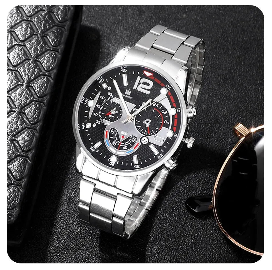 Luxury Brand Men Business Watch Stainless Steel Calendar Big Dial Watches for Men Fashion Sports Casual Quartz Wristwatch Clock