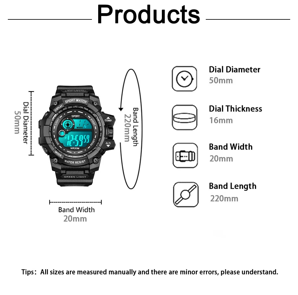 New Men LED Digital Watches Luminous Fashion Sport Waterproof Watches For Man Date Army Military Clock Relogio Masculino