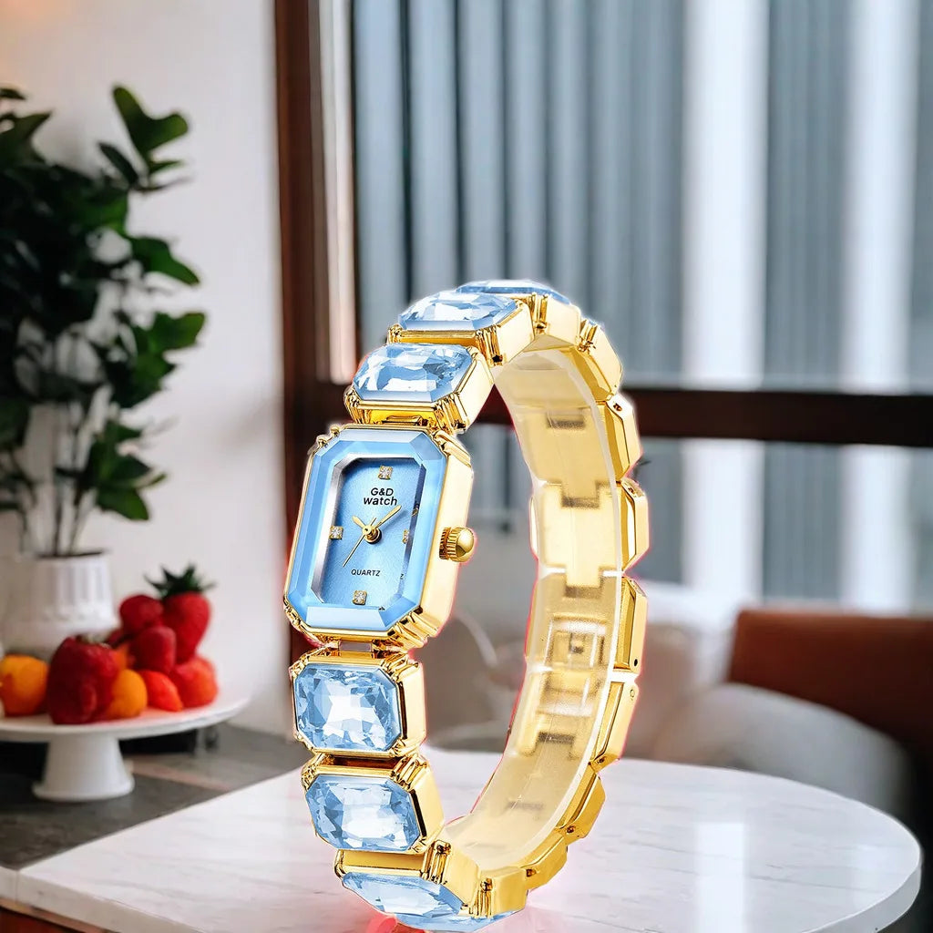 Small golden square dial quartz watch for women bracelet watch luxury diamond fashion women's watch relojes para damas