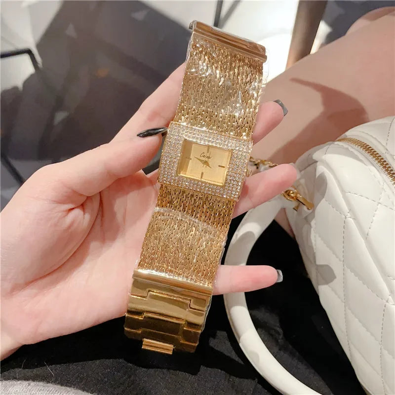 Square Chain Quartz Watch Women's Luxury Rhinestone Quartz Wristwatch Three Colors  Braceletes Stainless Steel Dial Female Clock