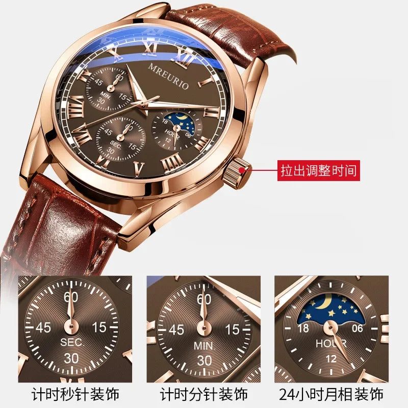 Relojes Para Hombre Luxury Brand Business Man Quartz Wristwatches Leather Strap Fake Three Eye Men Watches Часы Мужские Наручные