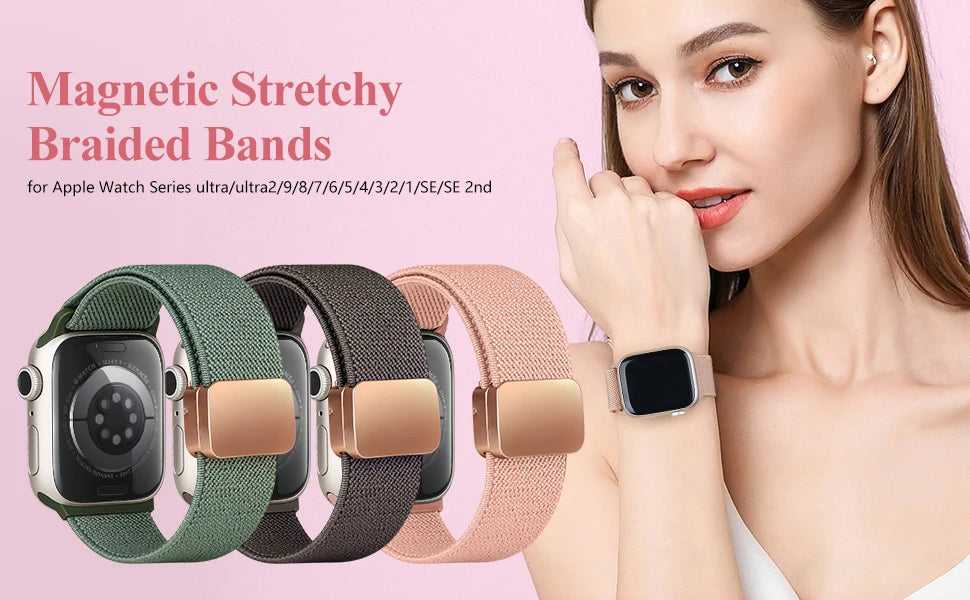 Magnetic Loop For Apple Watch Band 40mm 44mm 45mm 49mm 41mm 38mm Scrunchie Nylon bracelet iwatch ultra 2 Series 9 3 7 8 se strap