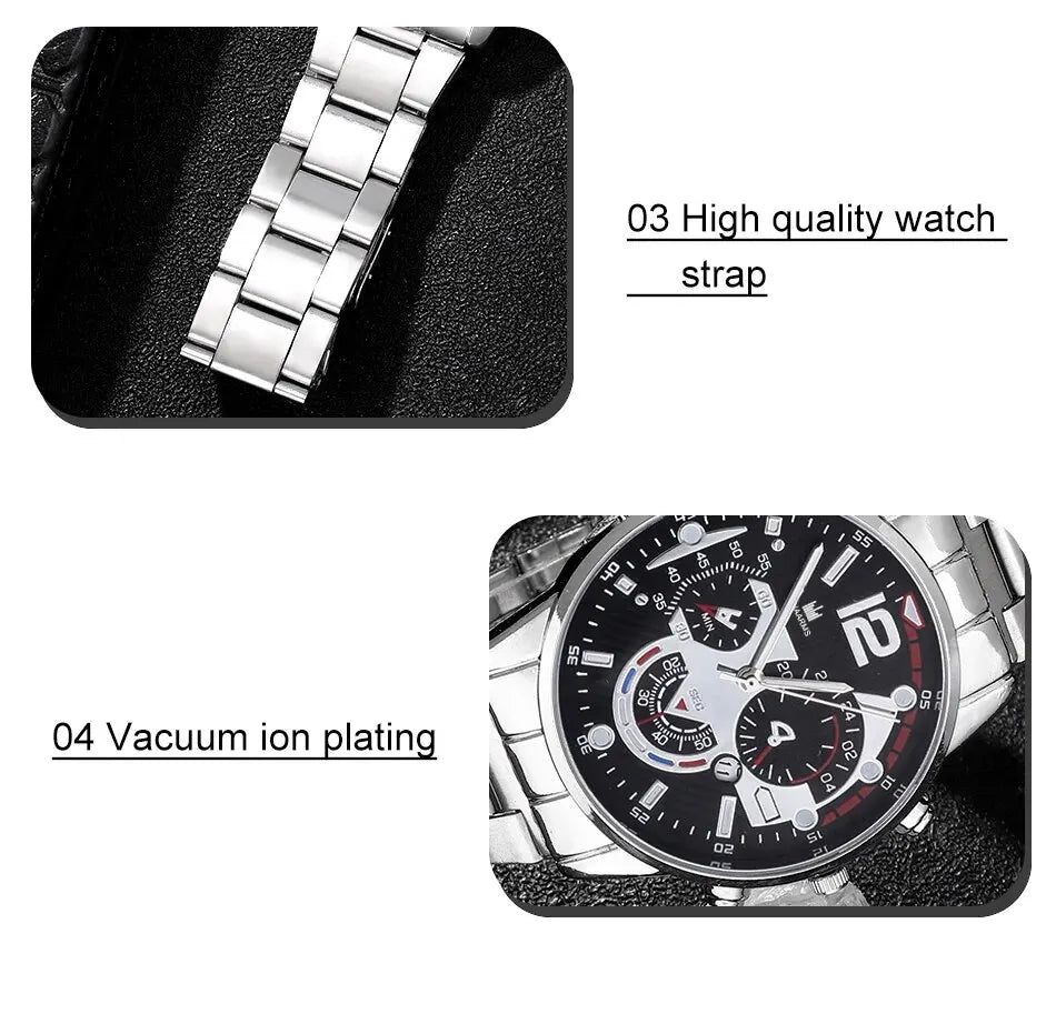 Luxury Brand Men Business Watch Stainless Steel Calendar Big Dial Watches for Men Fashion Sports Casual Quartz Wristwatch Clock