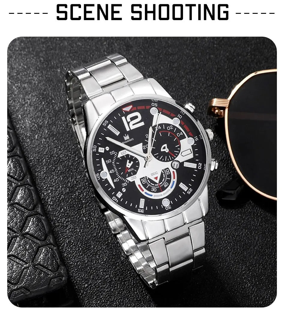 Luxury Brand Men Business Watch Stainless Steel Calendar Big Dial Watches for Men Fashion Sports Casual Quartz Wristwatch Clock