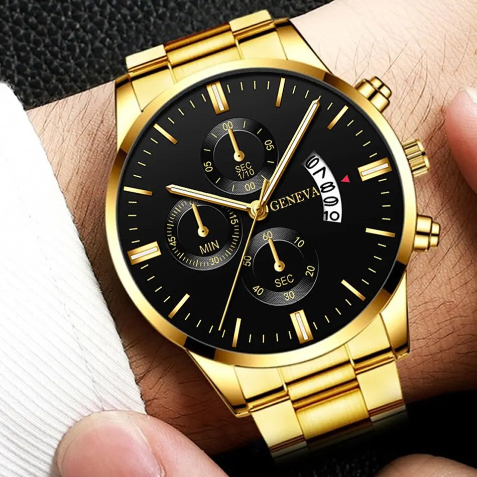 Fashion Men Stainless Steel Watch Luxury Calendar Quartz Wrist Watch Mens Business Watches for Man Clock Montre Homme