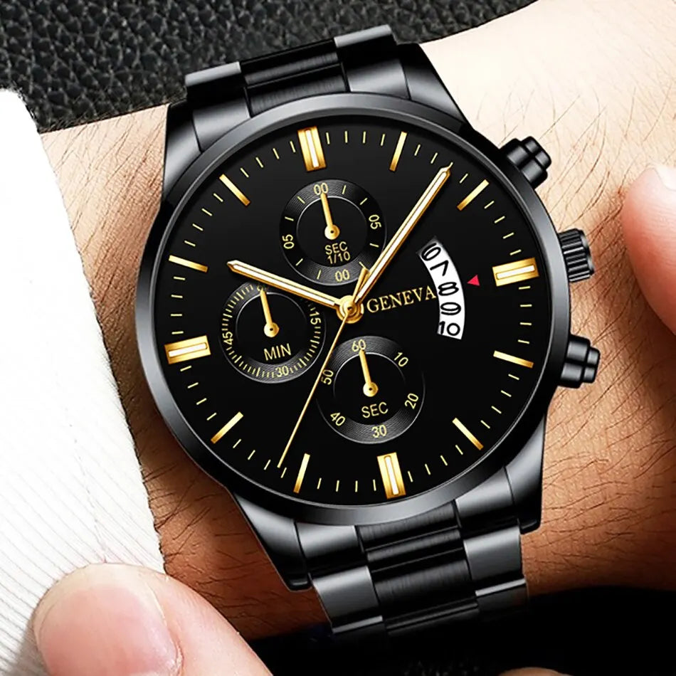 Fashion Men Stainless Steel Watch Luxury Calendar Quartz Wrist Watch Mens Business Watches for Man Clock Montre Homme