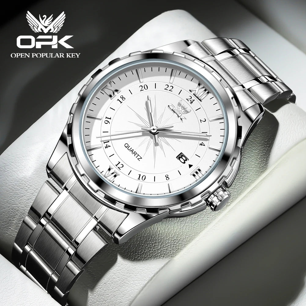 OPK Brand Steel Belt Dual Calendar Men's Quartz Watch 6003