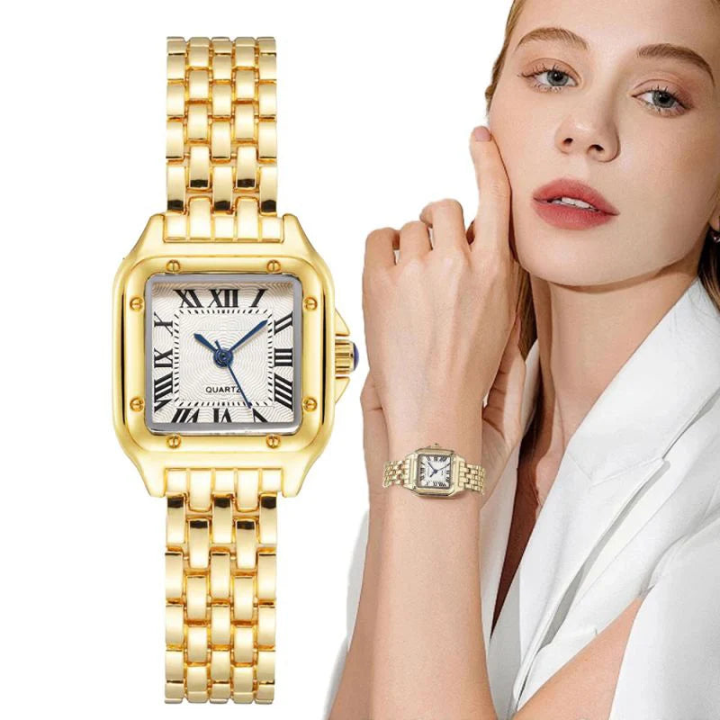 MAYZHISU Women Watch Light Luxury Retro Women Quartz Gold Wristwatch Stainless Steel Waterproof Female Clock Ladies Watch