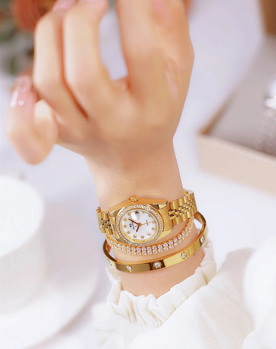 Woman Watch High Quality Luxury Fashion Stainless Steel Quartz Watches Gold Bracelet Waterproof Calendar Female Dress Clock