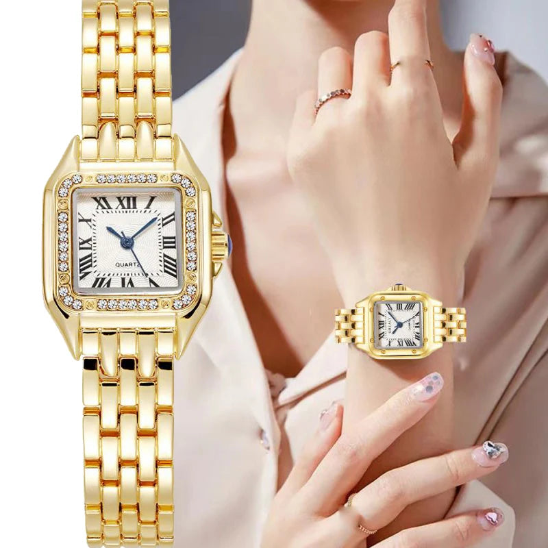 MAYZHISU Women Watch Light Luxury Retro Women Quartz Gold Wristwatch Stainless Steel Waterproof Female Clock Ladies Watch