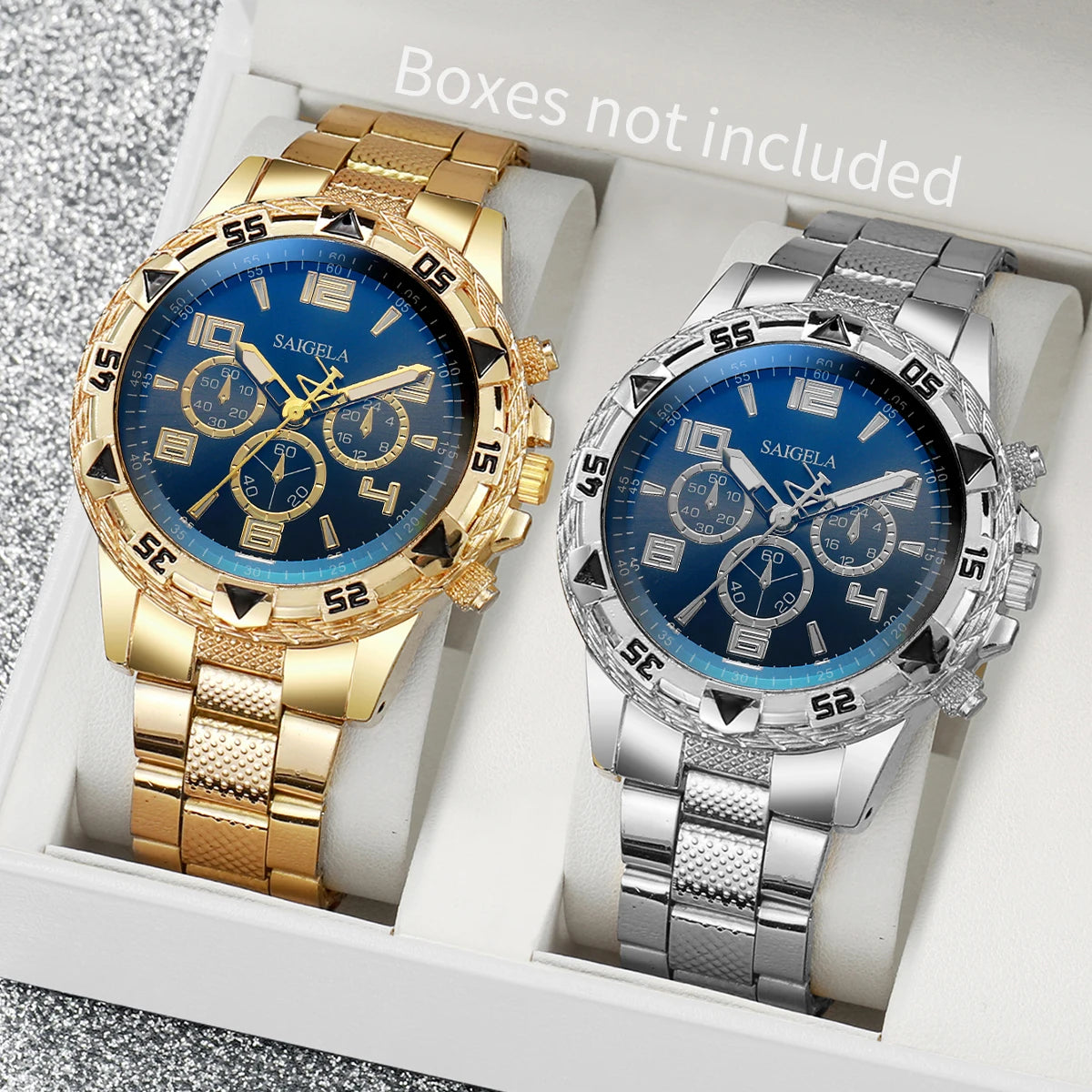 2pcs/set Men Business Watches Fashion Arabic Dial Steel Band Male's Quartz Watch Set (Without Box）