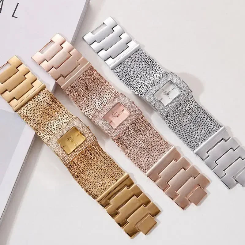 Square Chain Quartz Watch Women's Luxury Rhinestone Quartz Wristwatch Three Colors  Braceletes Stainless Steel Dial Female Clock