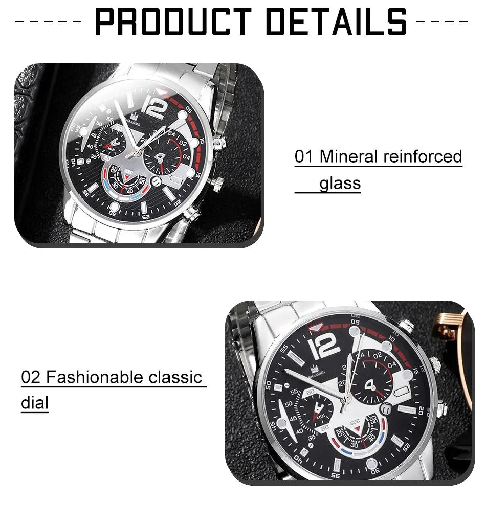 Luxury Brand Men Business Watch Stainless Steel Calendar Big Dial Watches for Men Fashion Sports Casual Quartz Wristwatch Clock