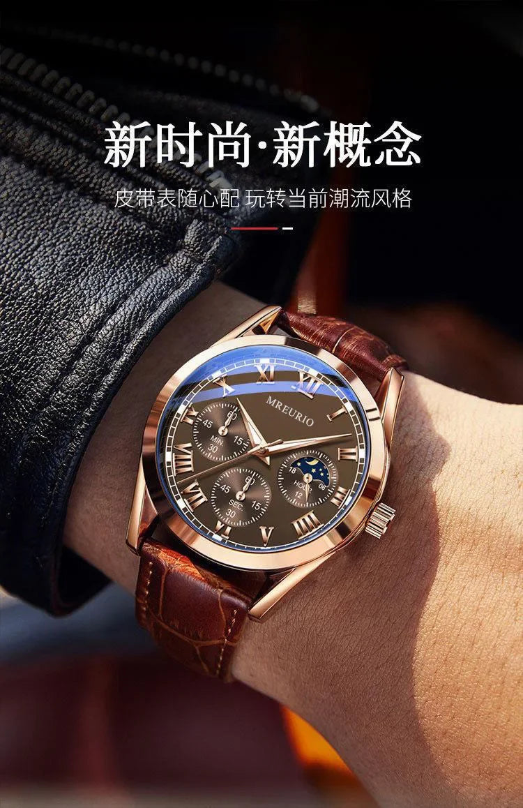 Relojes Para Hombre Luxury Brand Business Man Quartz Wristwatches Leather Strap Fake Three Eye Men Watches Часы Мужские Наручные