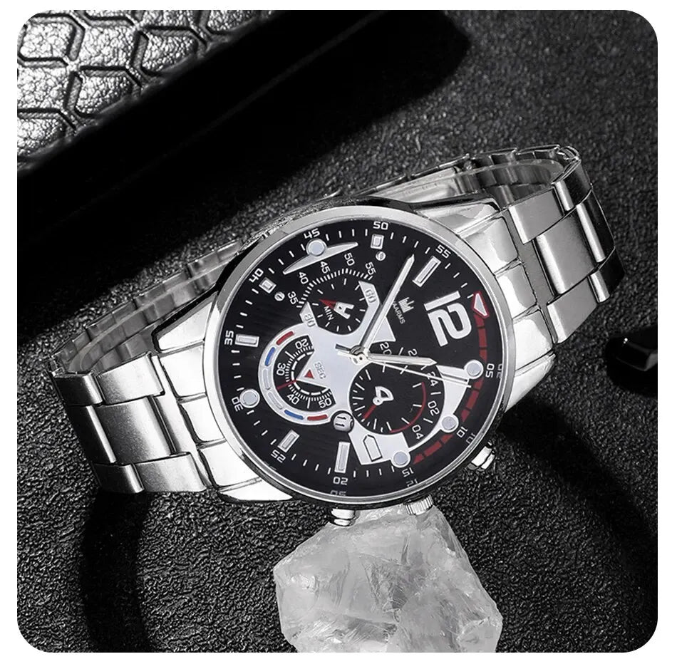 Luxury Brand Men Business Watch Stainless Steel Calendar Big Dial Watches for Men Fashion Sports Casual Quartz Wristwatch Clock