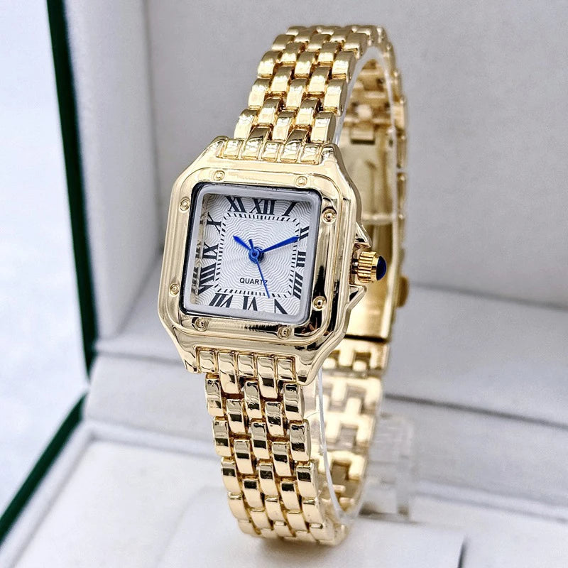 MAYZHISU Women Watch Light Luxury Retro Women Quartz Gold Wristwatch Stainless Steel Waterproof Female Clock Ladies Watch