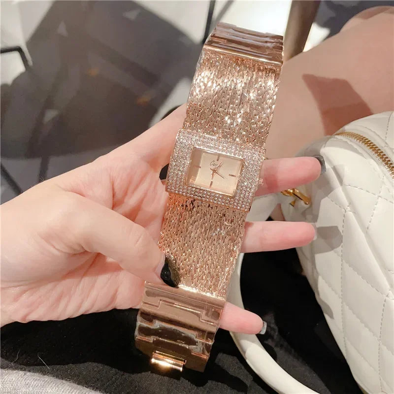 Square Chain Quartz Watch Women's Luxury Rhinestone Quartz Wristwatch Three Colors  Braceletes Stainless Steel Dial Female Clock