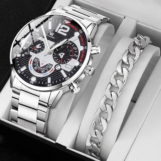 Luxury Brand Men Business Watch Stainless Steel Calendar Big Dial Watches for Men Fashion Sports Casual Quartz Wristwatch Clock