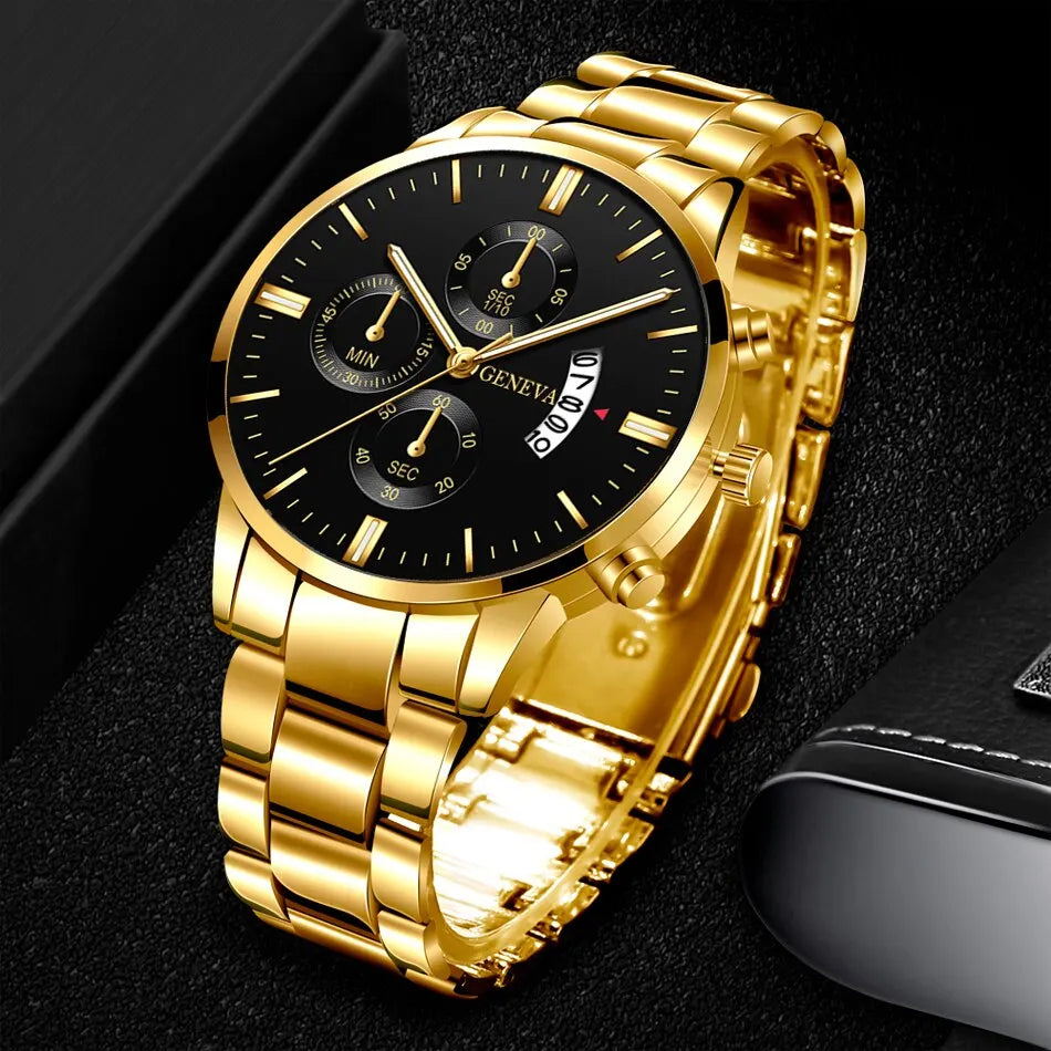 Fashion Men Stainless Steel Watch Luxury Calendar Quartz Wrist Watch Mens Business Watches for Man Clock Montre Homme