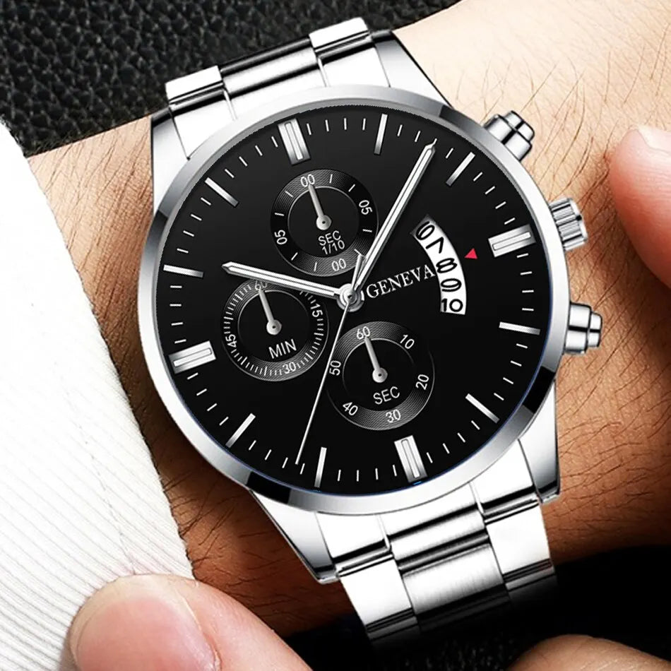 Fashion Men Stainless Steel Watch Luxury Calendar Quartz Wrist Watch Mens Business Watches for Man Clock Montre Homme